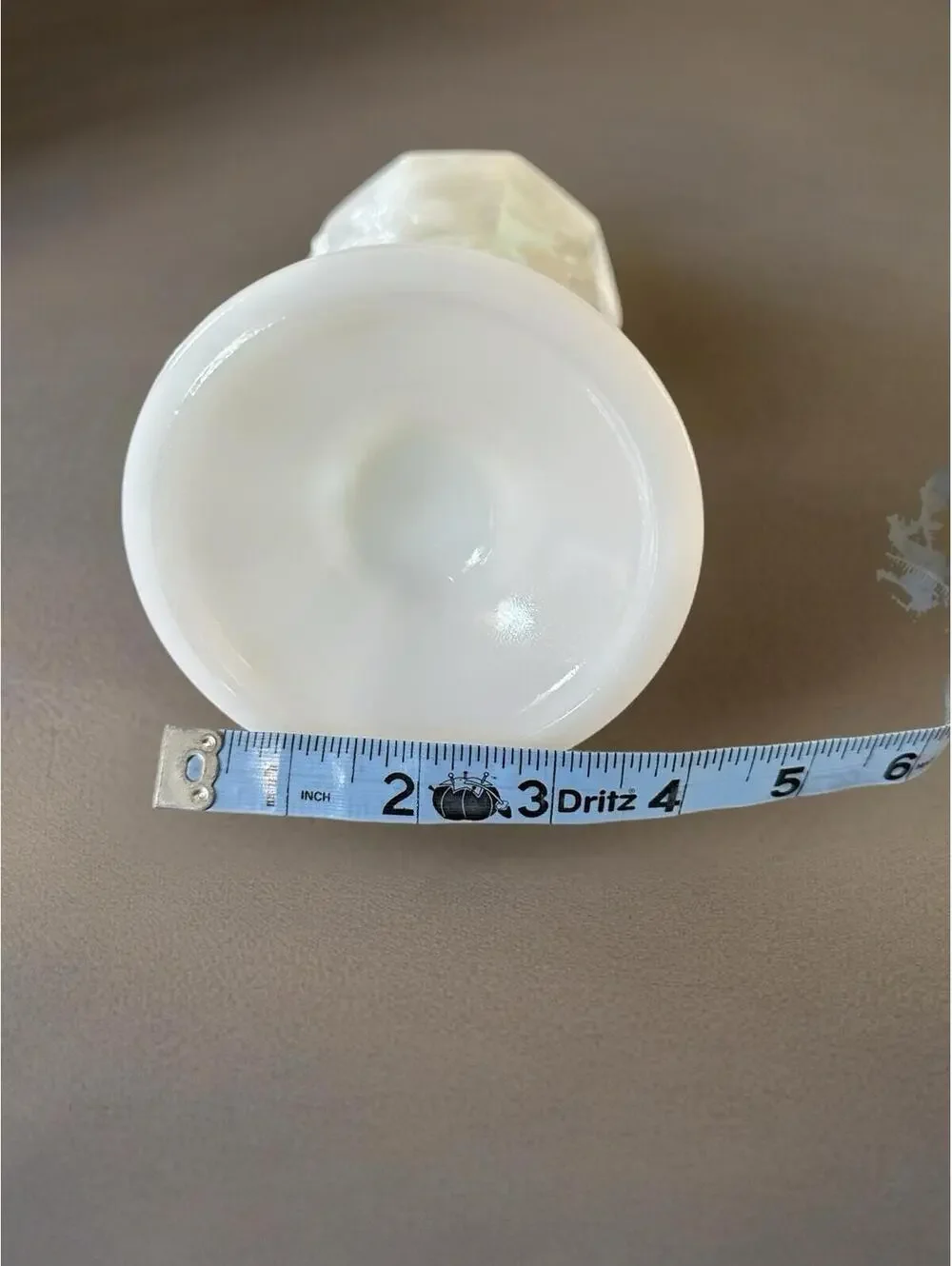 Vtg Pedestal Scalloped Edge Milk Glass Paneled Vase Grapes Motif, 10” Tall